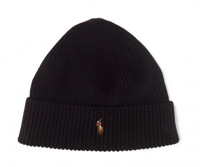 Картинка шапки Polo Ralph Lauren Signature Cuffed Merino Hat - Black