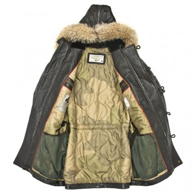 Картинка кожаной куртки Аляска Cockpit USA Lambskin N3B Long Parka, в расстегнутом виде