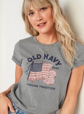 Футболка женская Old Navy 2021 Flag Women Grey Tee
