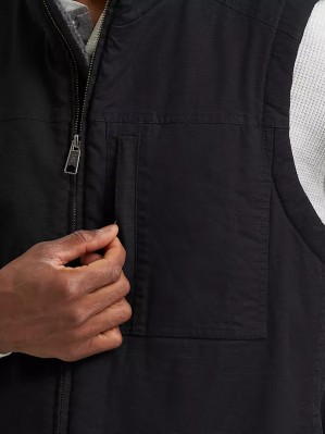 Mens Sherpa Lined Ripstop Vest - Black