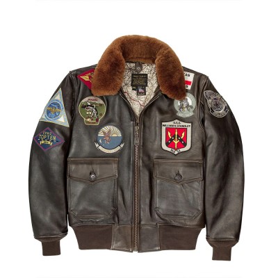 Картинка куртки кожаной Cockpit Top Gun Navy G-1 Jacket, цвет коричневый