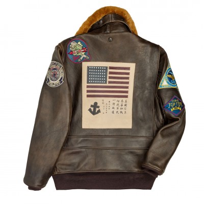 Картинка куртки кожаной Cockpit Top Gun Navy G-1 Jacket, цвет: коричневый, 
вид сзади