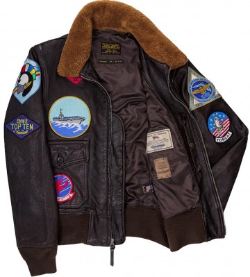 Картинка лётной кожаной куртки Cockpit USA Movie Heroes Top Gun Navy G-1 Jacket, в расстегнутом виде