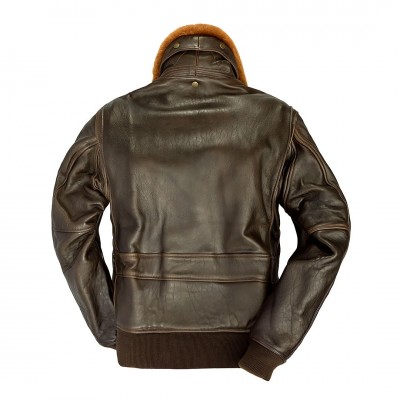 Картинка летной кожаной куртки Cockpit USA Navy G-1 Jacket, вид сзади цвет 
коричневый