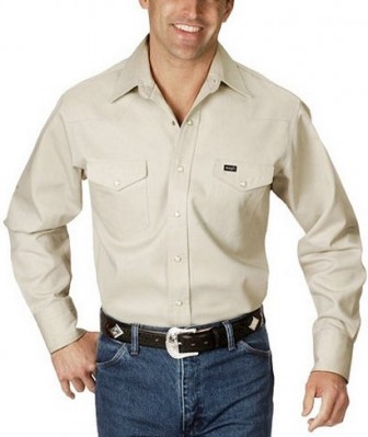 Картинка рубашки Wrangler Cowboy Cut Firm Finish Twill Work Western Shirt - Stone