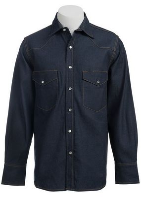 Картинка джинсовой рубашки Cowboy Workwear Denim Long Sleeve Work Shirt - Dark Denim