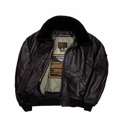 Картинка летной кожаной куртки Cockpit Air Force Leather B-15 Flight Jacket, цвет черный