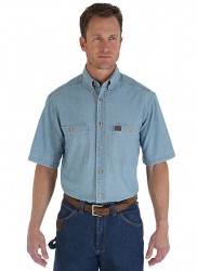 Рубашка с коротким рукавом Wrangler RIGGS Workwear Chambray Light Blue
